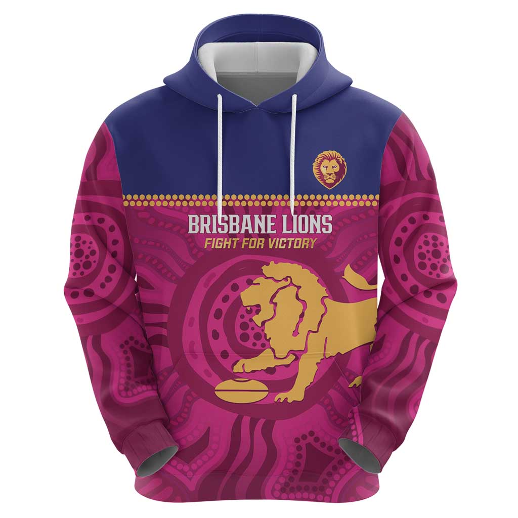 AFL Lions Football Custom Hoodie Brisbane Fight For Victory Indigenous Art - Vibe Hoodie