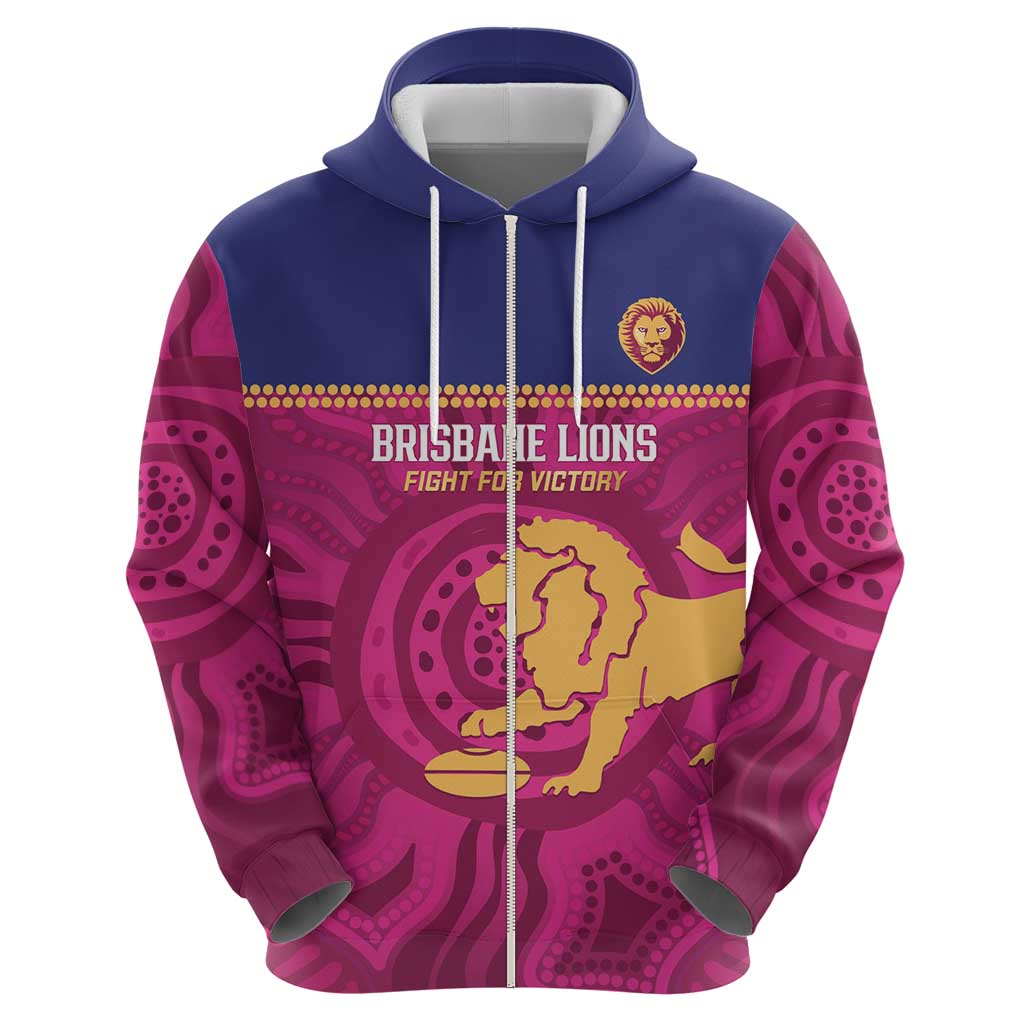 AFL Lions Football Custom Hoodie Brisbane Fight For Victory Indigenous Art - Vibe Hoodie