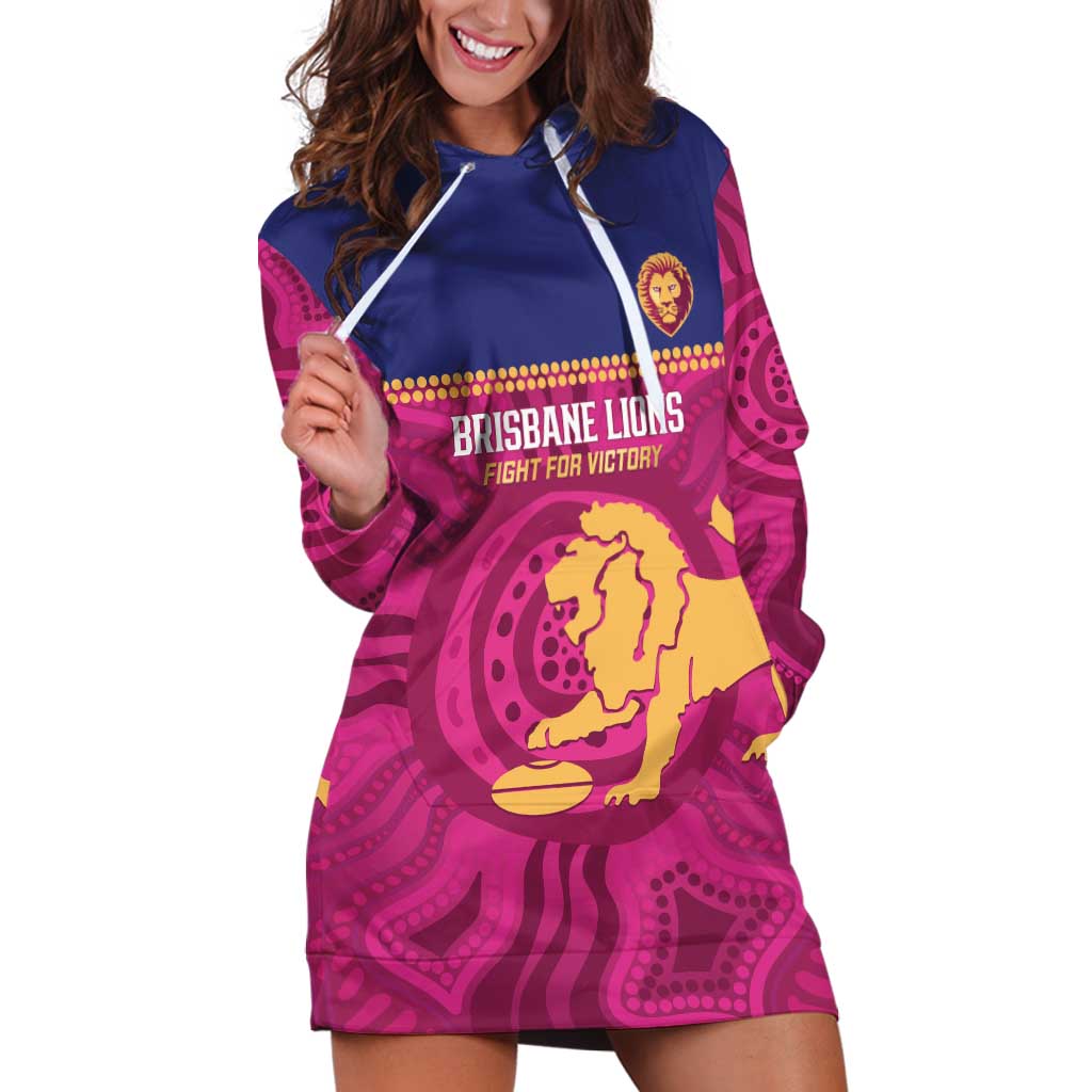 AFL Lions Football Custom Hoodie Dress Brisbane Fight For Victory Indigenous Art - Vibe Hoodie