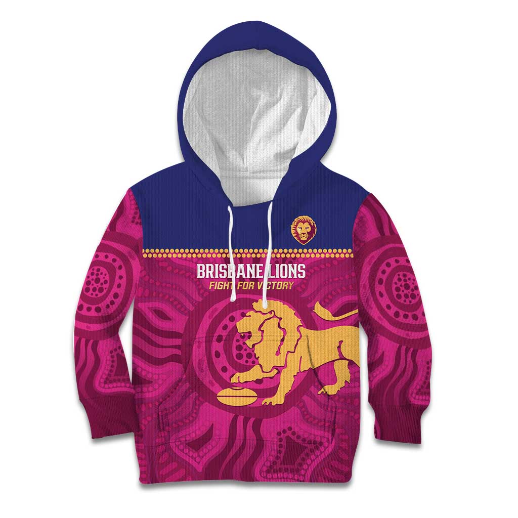 AFL Lions Football Custom Kid Hoodie Brisbane Fight For Victory Indigenous Art - Vibe Hoodie