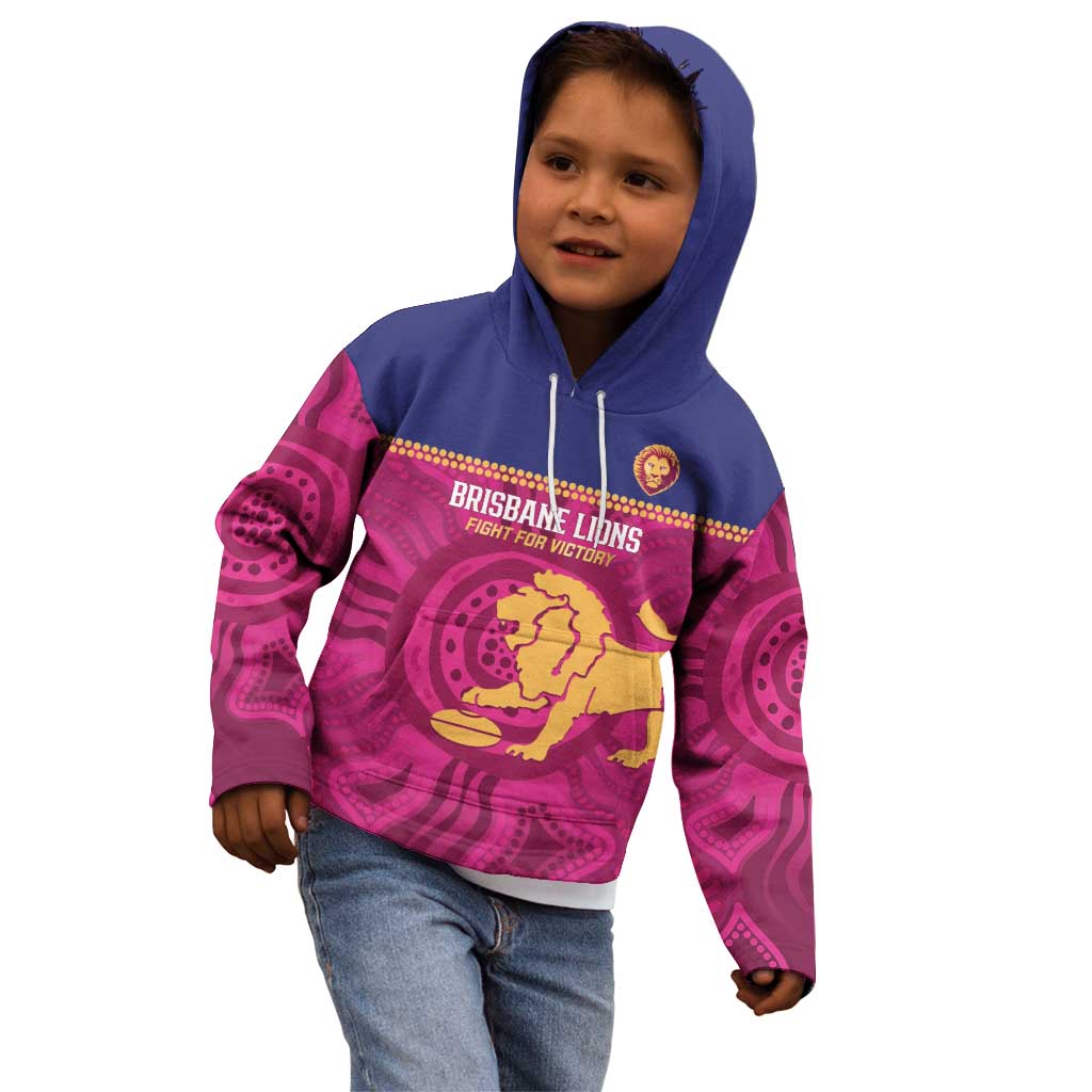 AFL Lions Football Custom Kid Hoodie Brisbane Fight For Victory Indigenous Art - Vibe Hoodie