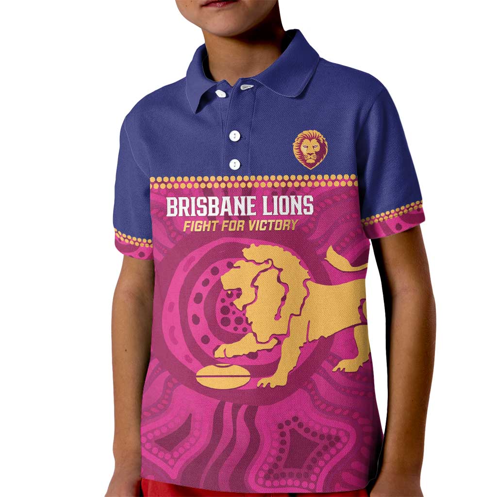 AFL Lions Football Custom Kid Polo Shirt Brisbane Fight For Victory Indigenous Art - Vibe Hoodie