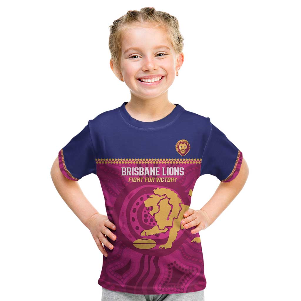 AFL Lions Football Custom Kid T Shirt Brisbane Fight For Victory Indigenous Art - Vibe Hoodie
