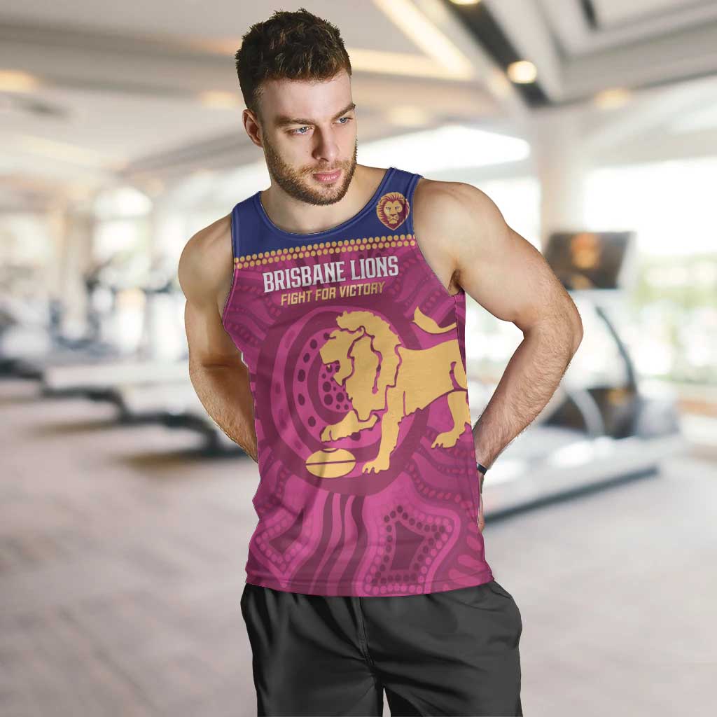 AFL Lions Football Custom Men Tank Top Brisbane Fight For Victory Indigenous Art - Vibe Hoodie