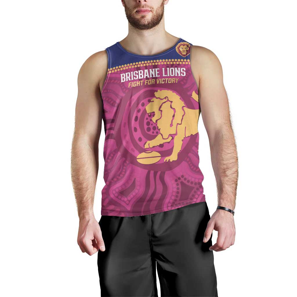 AFL Lions Football Custom Men Tank Top Brisbane Fight For Victory Indigenous Art - Vibe Hoodie