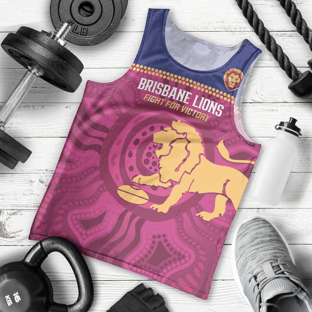 AFL Lions Football Custom Men Tank Top Brisbane Fight For Victory Indigenous Art - Vibe Hoodie
