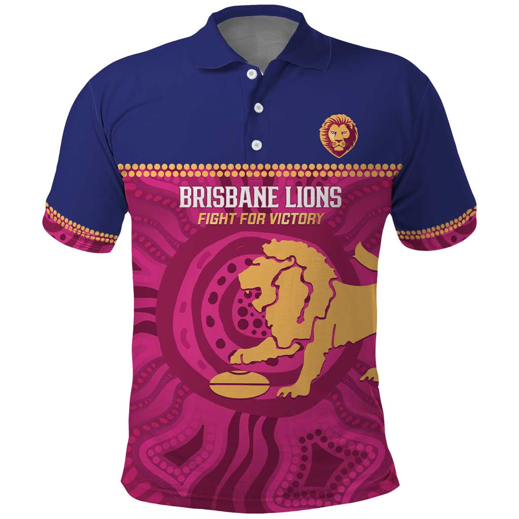 AFL Lions Football Custom Polo Shirt Brisbane Fight For Victory Indigenous Art - Vibe Hoodie