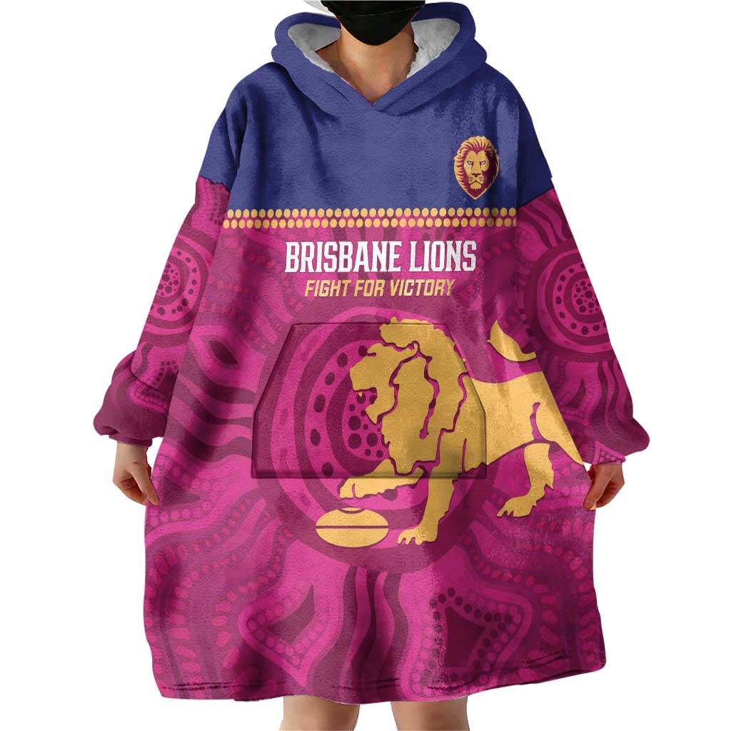 AFL Lions Football Custom Wearable Blanket Hoodie Brisbane Fight For Victory Indigenous Art - Vibe Hoodie