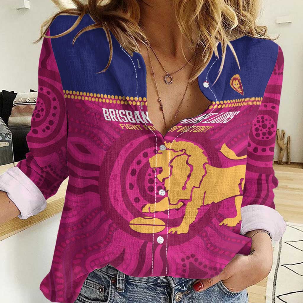 AFL Lions Football Custom Women Casual Shirt Brisbane Fight For Victory Indigenous Art - Vibe Hoodie