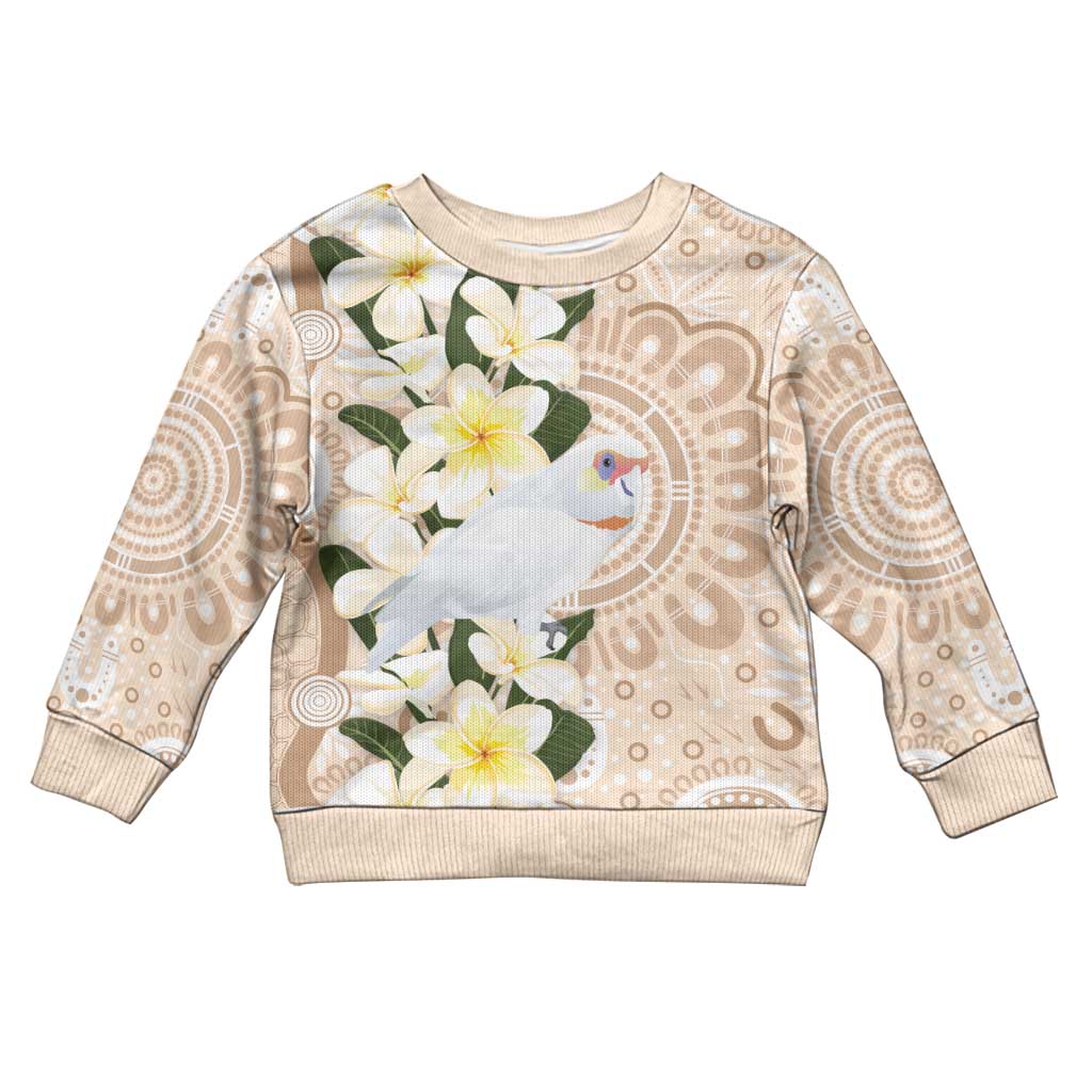 Australia Long-billed Corella Kid Ugly Christmas Sweater Cacatua Tenuirostris Plumeria Aboriginal Art - Vibe Hoodie
