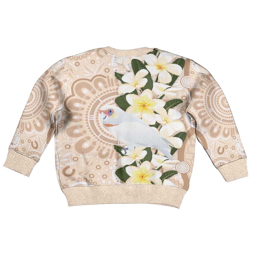 Australia Long-billed Corella Kid Ugly Christmas Sweater Cacatua Tenuirostris Plumeria Aboriginal Art - Vibe Hoodie