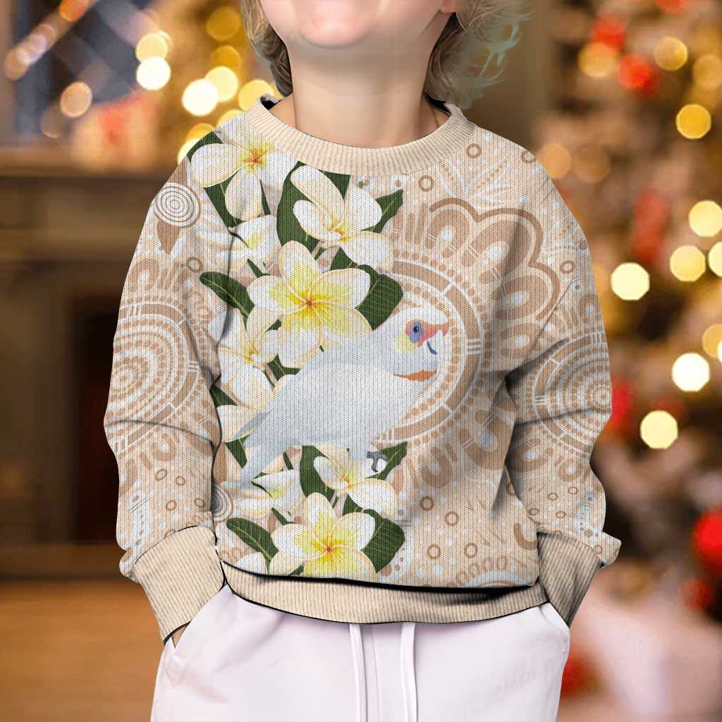Australia Long-billed Corella Kid Ugly Christmas Sweater Cacatua Tenuirostris Plumeria Aboriginal Art - Vibe Hoodie
