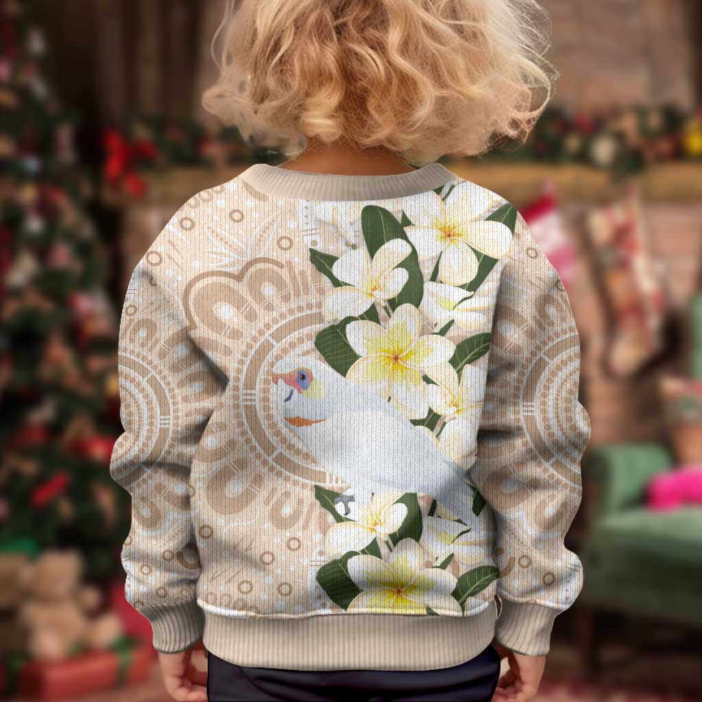 Australia Long-billed Corella Kid Ugly Christmas Sweater Cacatua Tenuirostris Plumeria Aboriginal Art - Vibe Hoodie