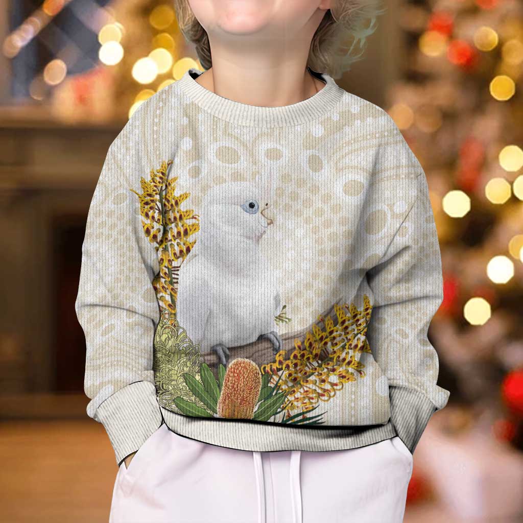 Australia Little Corella Kid Ugly Christmas Sweater Cacatua Sanguinea Western Grevillea Aboriginal Art - Vibe Hoodie