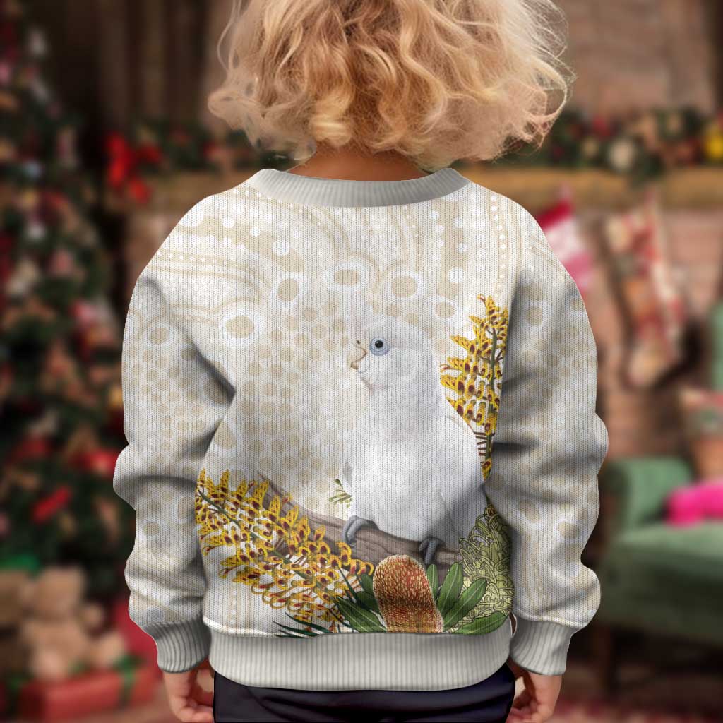 Australia Little Corella Kid Ugly Christmas Sweater Cacatua Sanguinea Western Grevillea Aboriginal Art - Vibe Hoodie