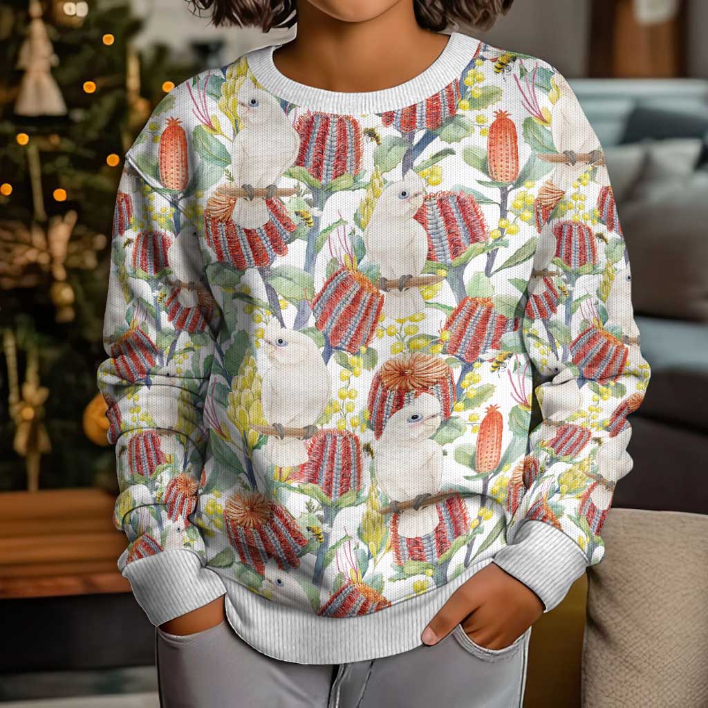 Little Corella Australia Cockatoo Kid Ugly Christmas Sweater Cacatua Sanguinea Banksia Seamless White - Vibe Hoodie