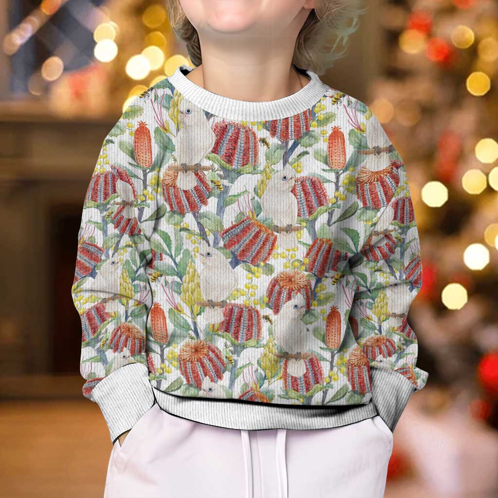 Little Corella Australia Cockatoo Kid Ugly Christmas Sweater Cacatua Sanguinea Banksia Seamless White - Vibe Hoodie