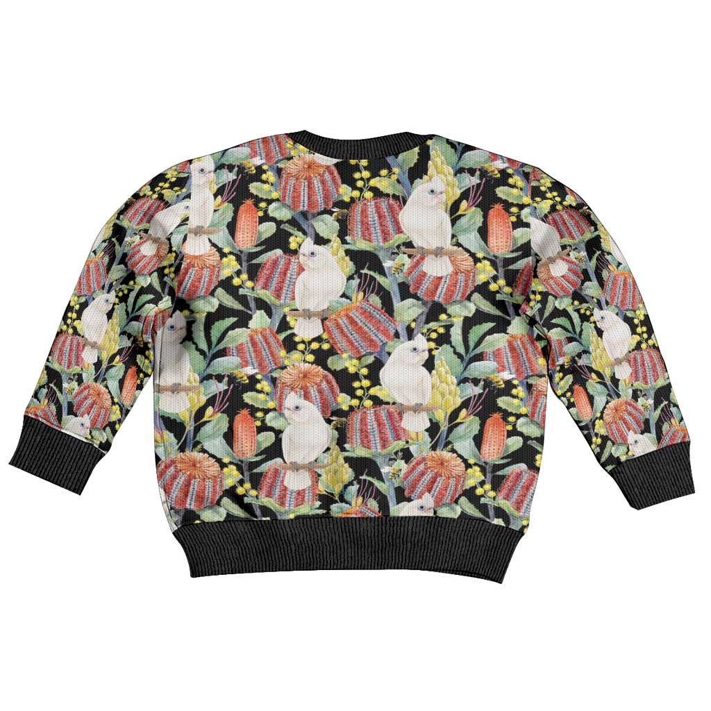 Little Corella Australia Cockatoo Kid Ugly Christmas Sweater Cacatua Sanguinea Banksia Seamless Black - Vibe Hoodie