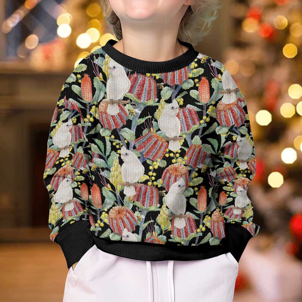 Little Corella Australia Cockatoo Kid Ugly Christmas Sweater Cacatua Sanguinea Banksia Seamless Black - Vibe Hoodie