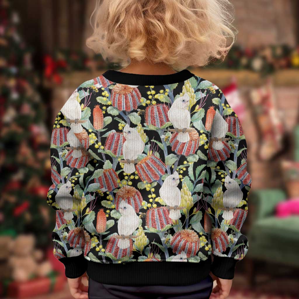 Little Corella Australia Cockatoo Kid Ugly Christmas Sweater Cacatua Sanguinea Banksia Seamless Black - Vibe Hoodie