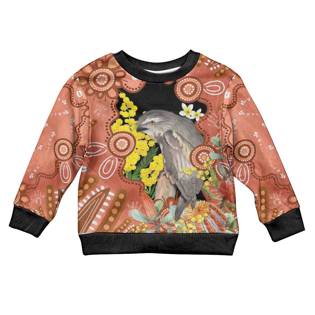 Australia Tawny Frogmouth Kid Ugly Christmas Sweater Golden Wattle Banksia Aboriginal Art - Vibe Hoodie