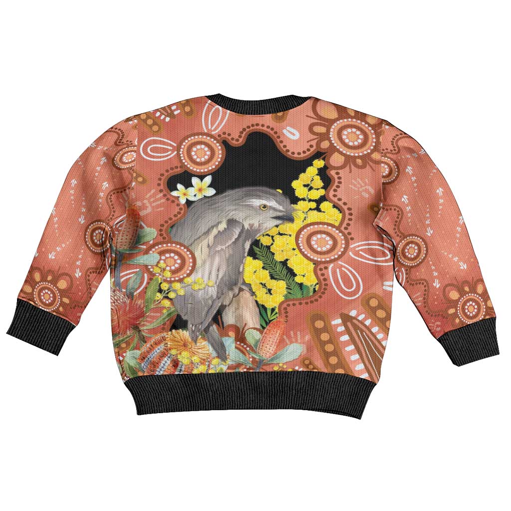 Australia Tawny Frogmouth Kid Ugly Christmas Sweater Golden Wattle Banksia Aboriginal Art - Vibe Hoodie
