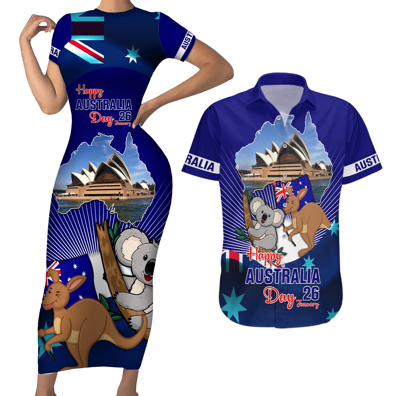 australia-day-couples-matching-short-sleeve-bodycon-dress-and-hawaiian-shirt-2024-proud-to-be-australian-flag-color