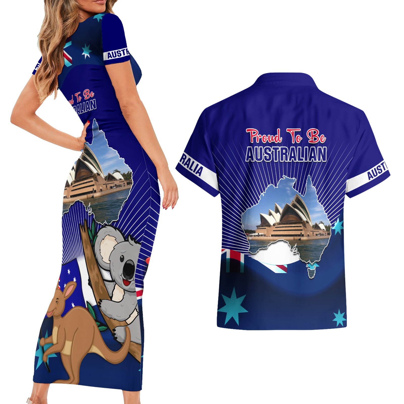 australia-day-couples-matching-short-sleeve-bodycon-dress-and-hawaiian-shirt-2024-proud-to-be-australian-flag-color