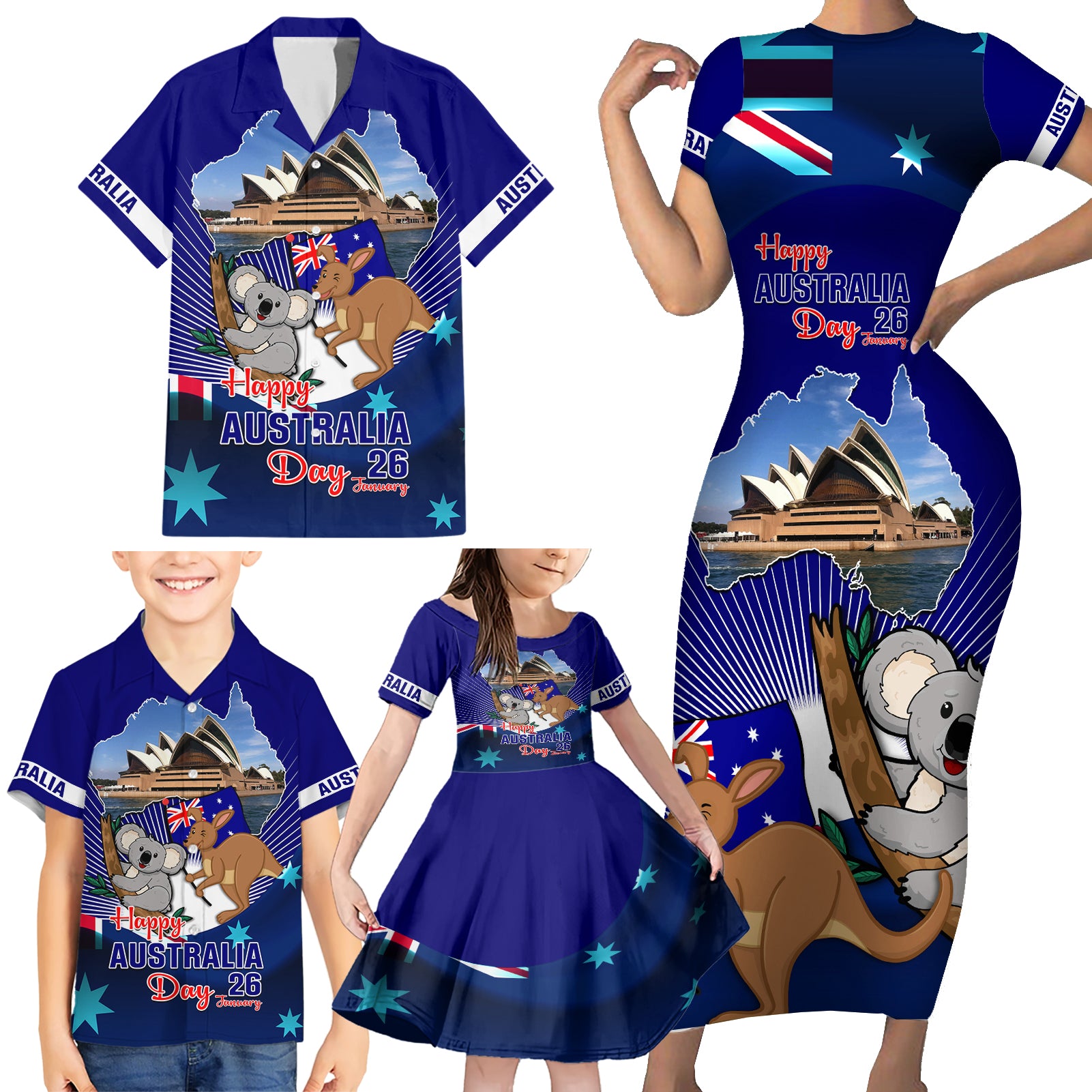 australia-day-family-matching-short-sleeve-bodycon-dress-and-hawaiian-shirt-2024-proud-to-be-australian-flag-color