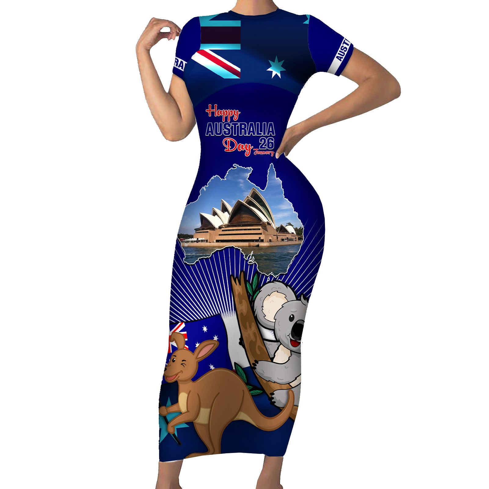 australia-day-short-sleeve-bodycon-dress-2024-proud-to-be-australian-flag-color