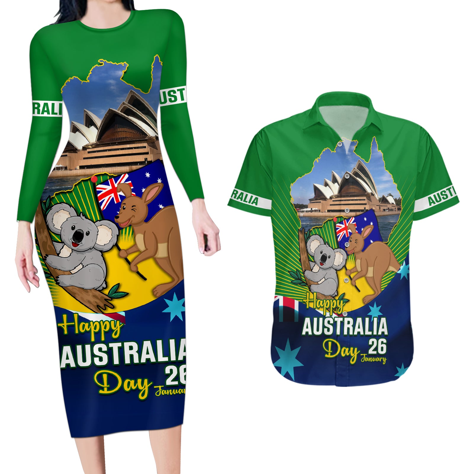 australia-day-couples-matching-long-sleeve-bodycon-dress-and-hawaiian-shirt-2024-proud-to-be-australian-national-color