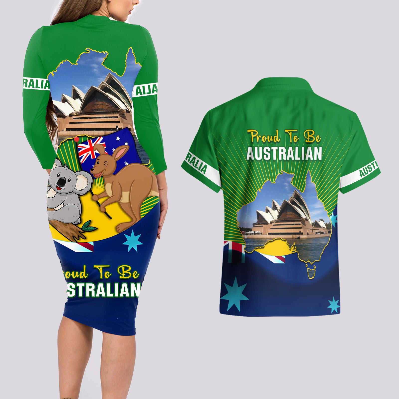 australia-day-couples-matching-long-sleeve-bodycon-dress-and-hawaiian-shirt-2024-proud-to-be-australian-national-color