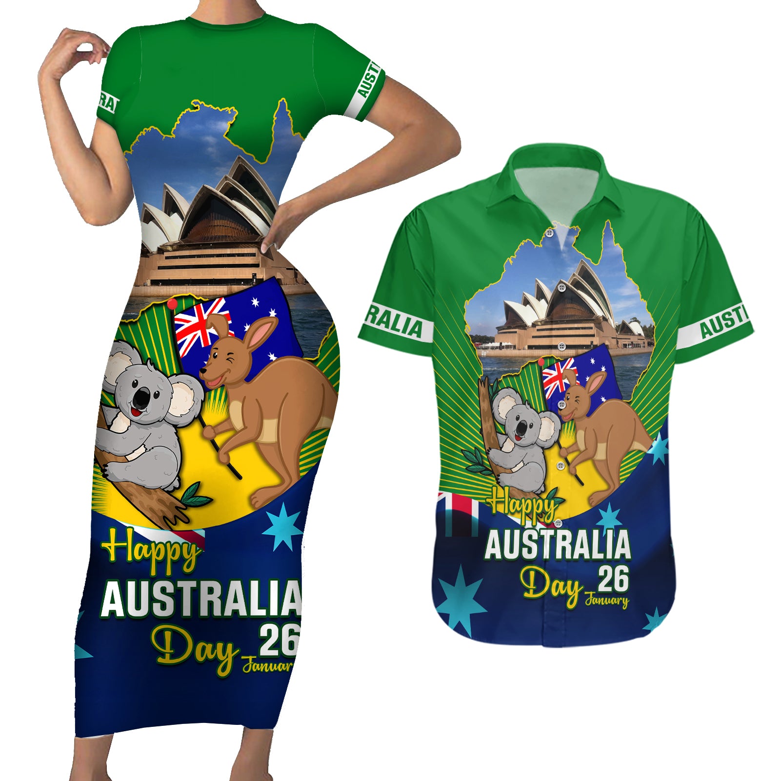 australia-day-couples-matching-short-sleeve-bodycon-dress-and-hawaiian-shirt-2024-proud-to-be-australian-national-color