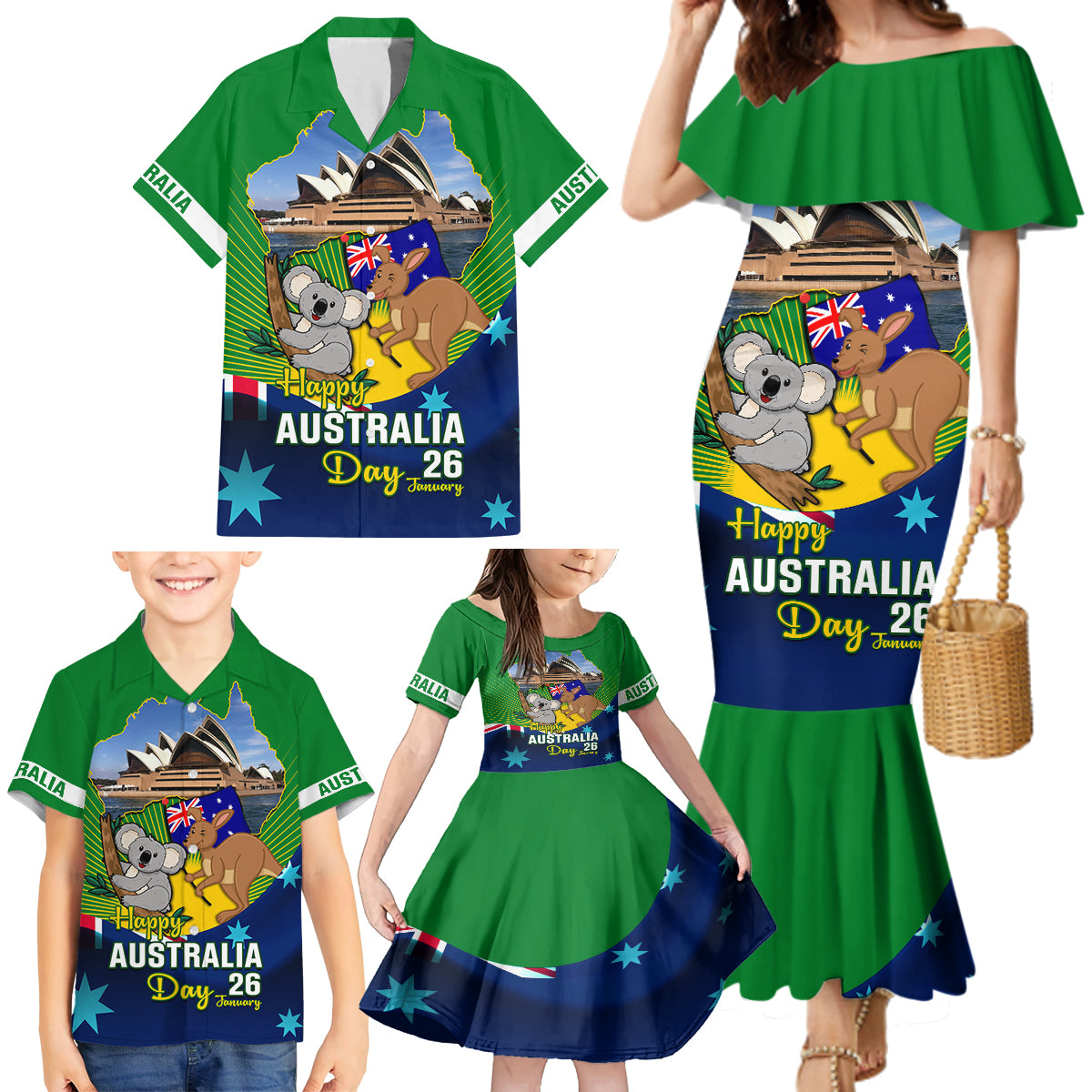 australia-day-family-matching-mermaid-dress-and-hawaiian-shirt-2024-proud-to-be-australian-national-color