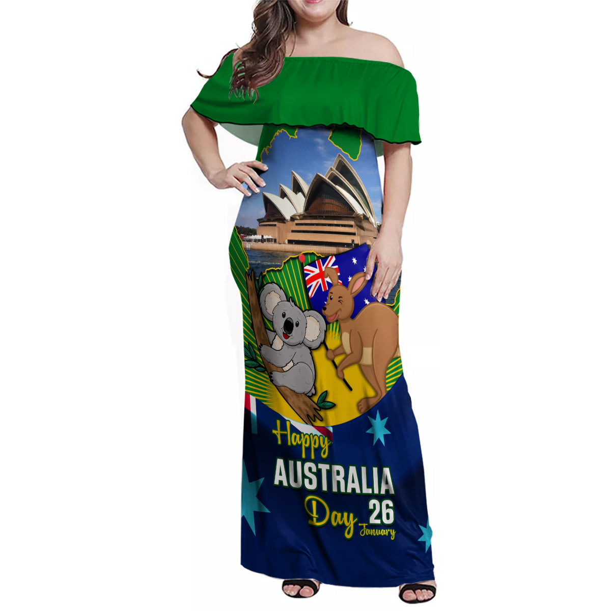 australia-day-family-matching-off-shoulder-maxi-dress-and-hawaiian-shirt-2024-proud-to-be-australian-national-color