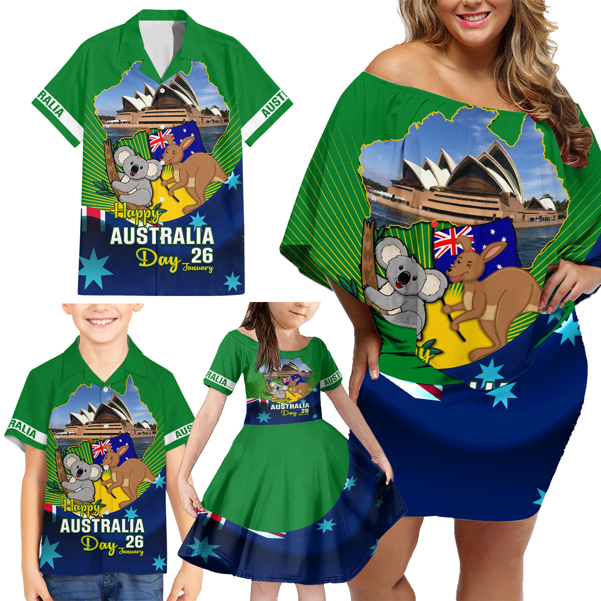 australia-day-family-matching-off-shoulder-short-dress-and-hawaiian-shirt-2024-proud-to-be-australian-national-color