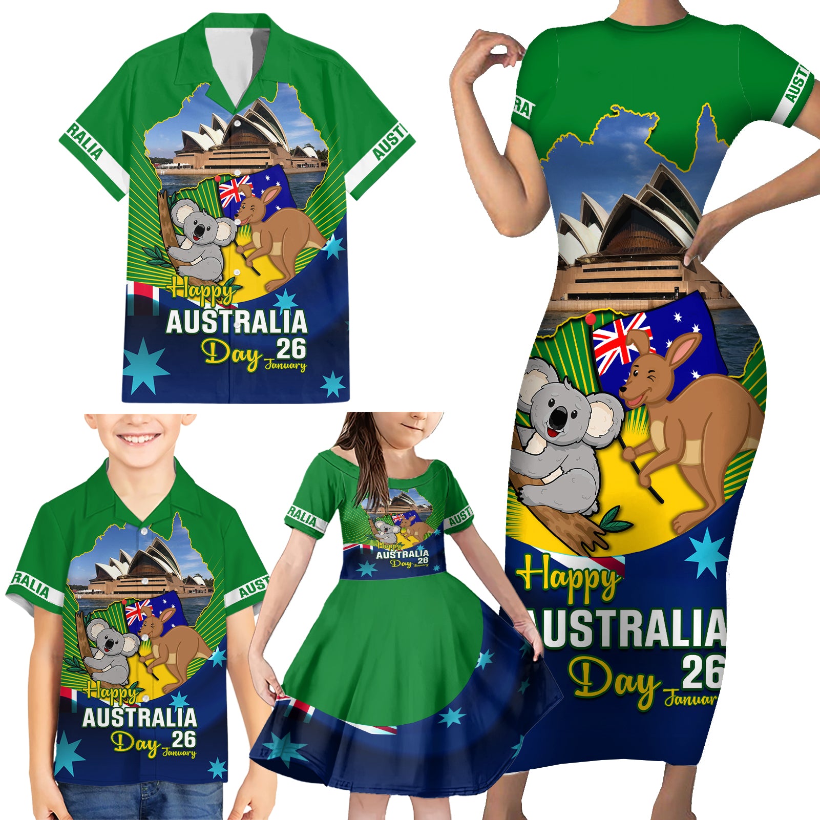 australia-day-family-matching-short-sleeve-bodycon-dress-and-hawaiian-shirt-2024-proud-to-be-australian-national-color