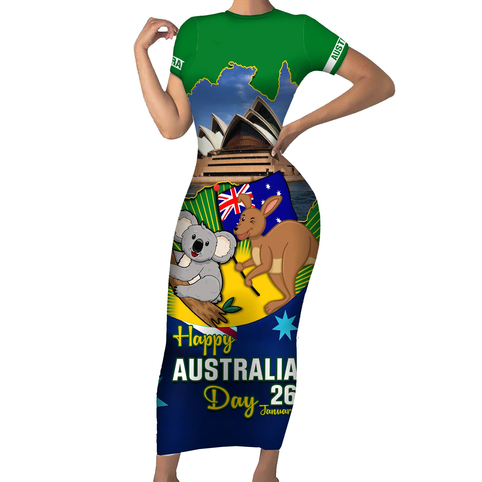 australia-day-short-sleeve-bodycon-dress-2024-proud-to-be-australian-national-color