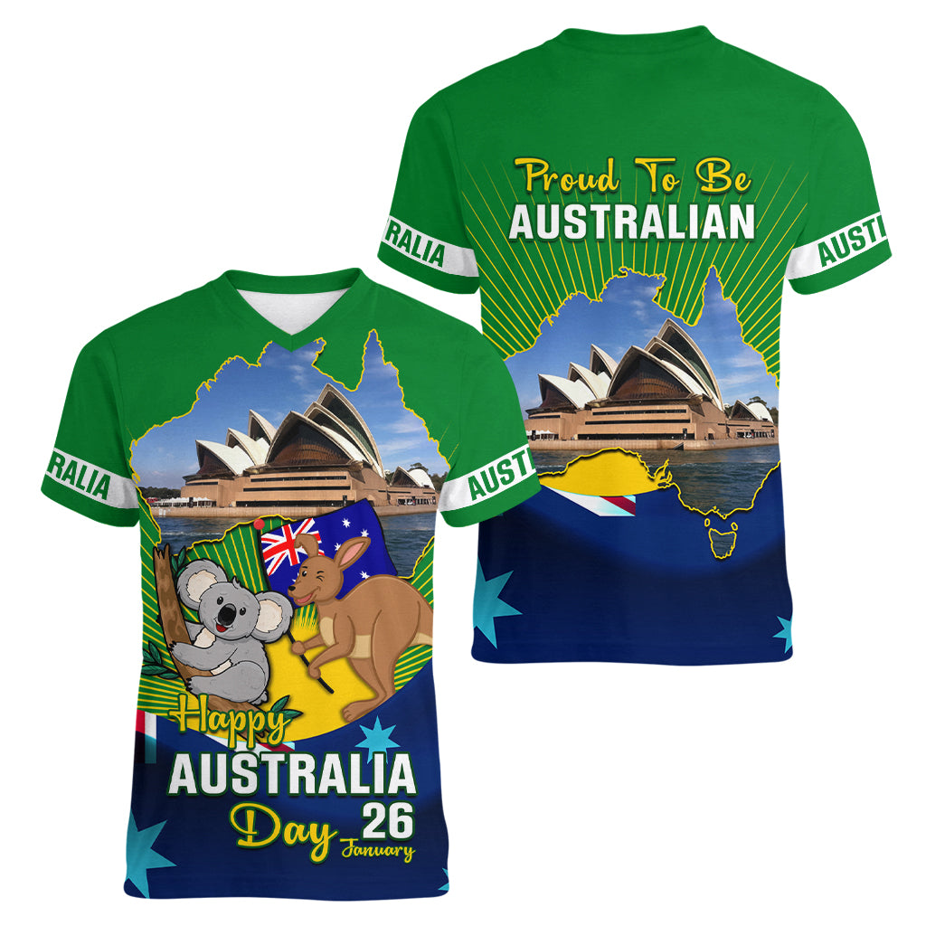 Australia Day Women V Neck T Shirt 2024 Proud To Be Australian National Color - Vibe Hoodie Shop