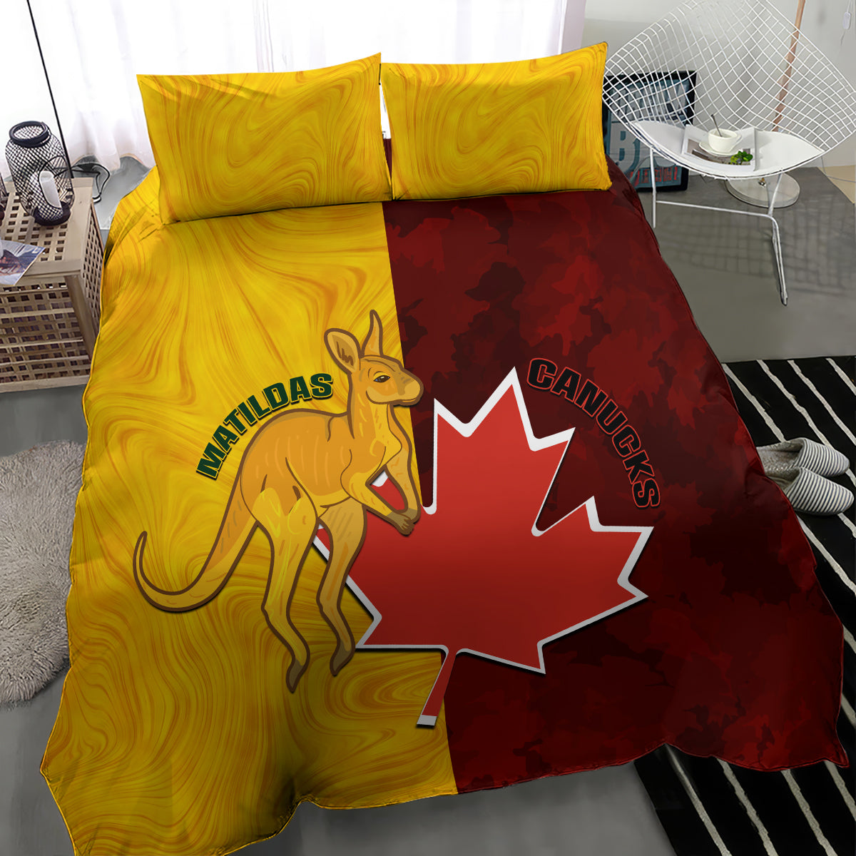 Australia And Canada Soccer Bedding Set Matildas Combine Canucks Together - Vibe Hoodie Shop
