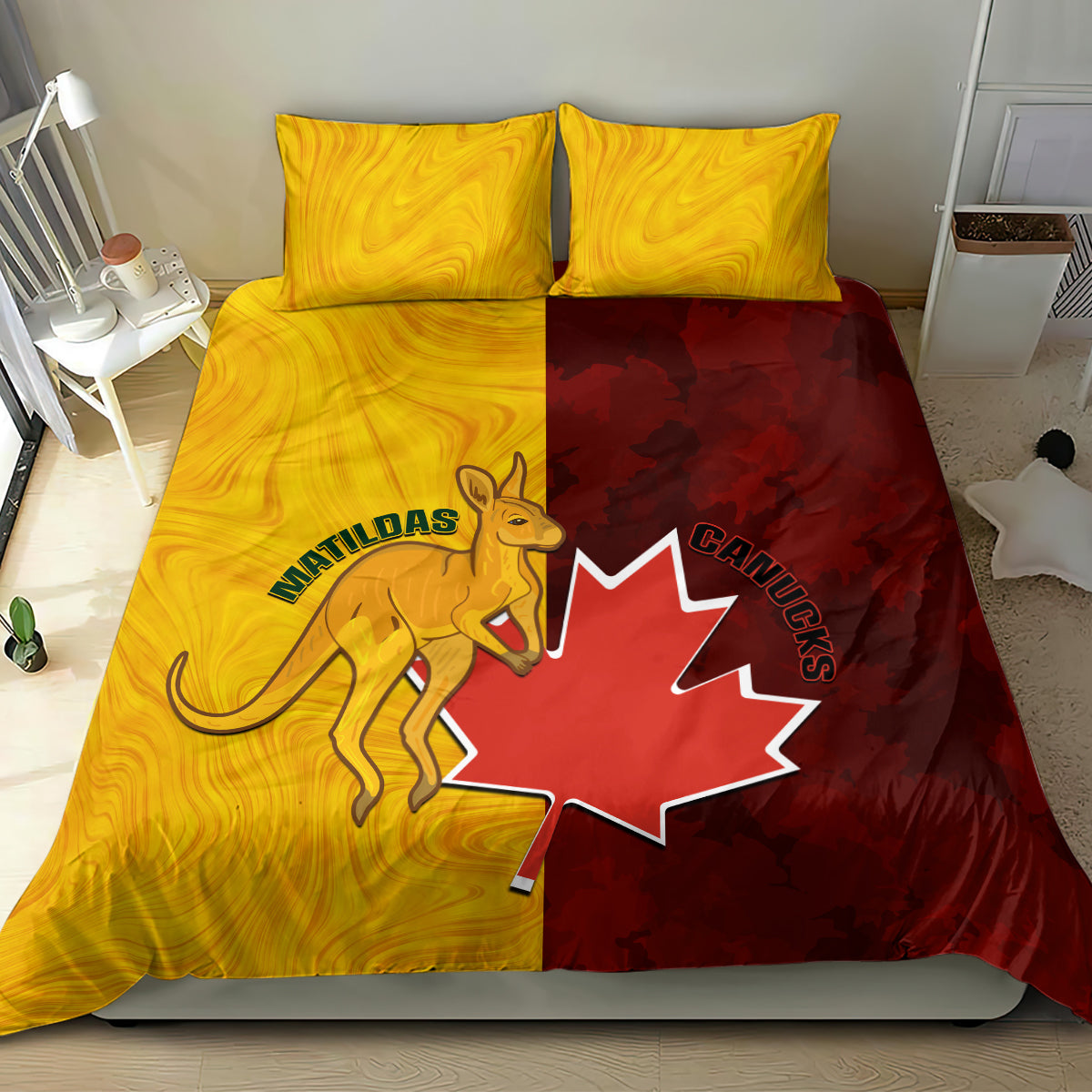 Australia And Canada Soccer Bedding Set Matildas Combine Canucks Together - Vibe Hoodie Shop
