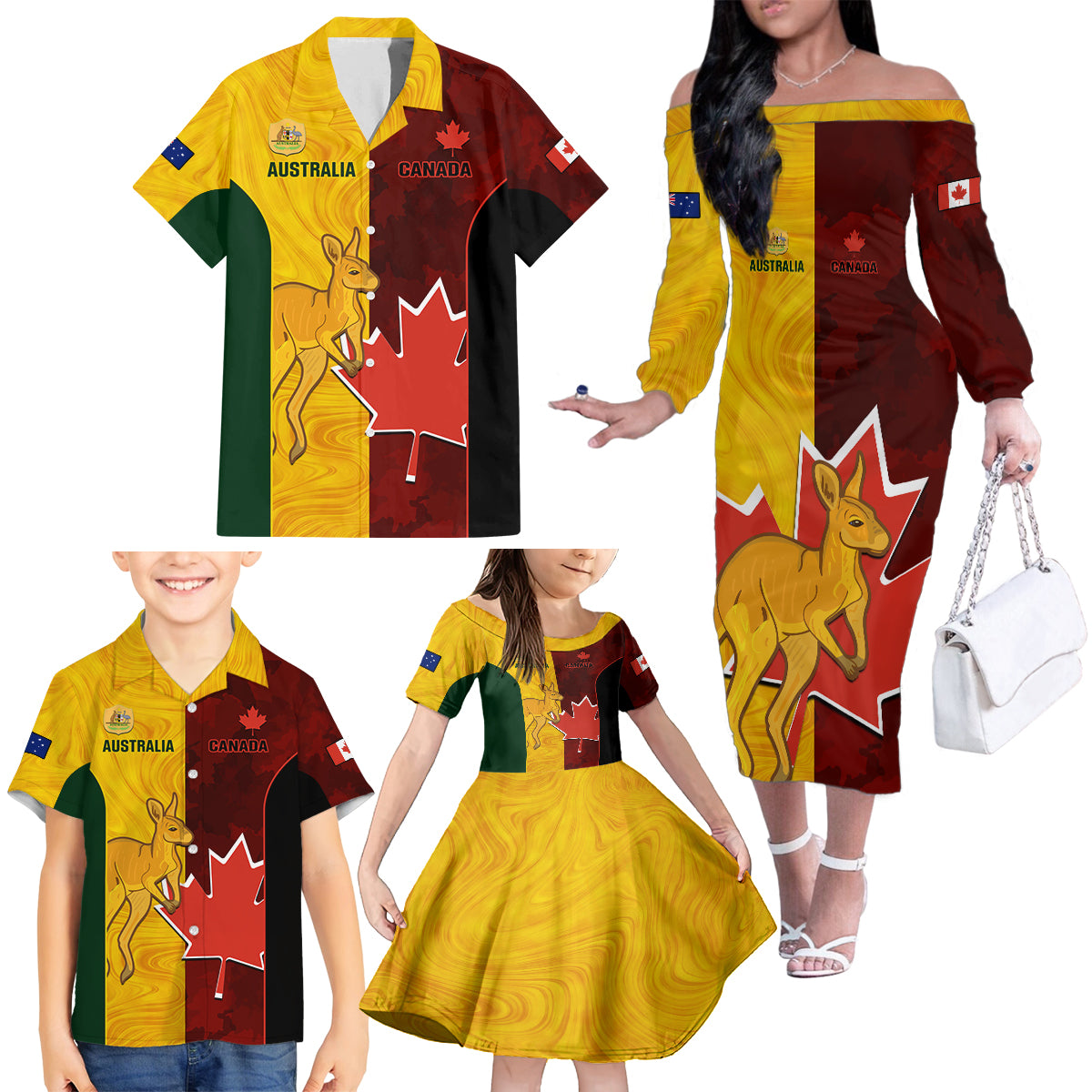 australia-and-canada-soccer-family-matching-off-shoulder-long-sleeve-dress-and-hawaiian-shirt-matildas-combine-canucks-together