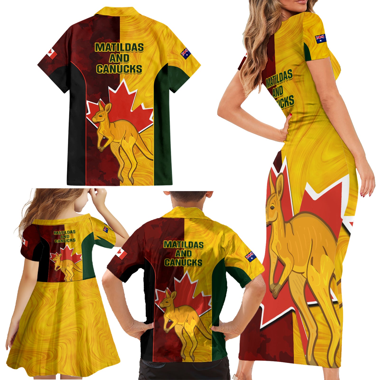 australia-and-canada-soccer-family-matching-short-sleeve-bodycon-dress-and-hawaiian-shirt-matildas-combine-canucks-together