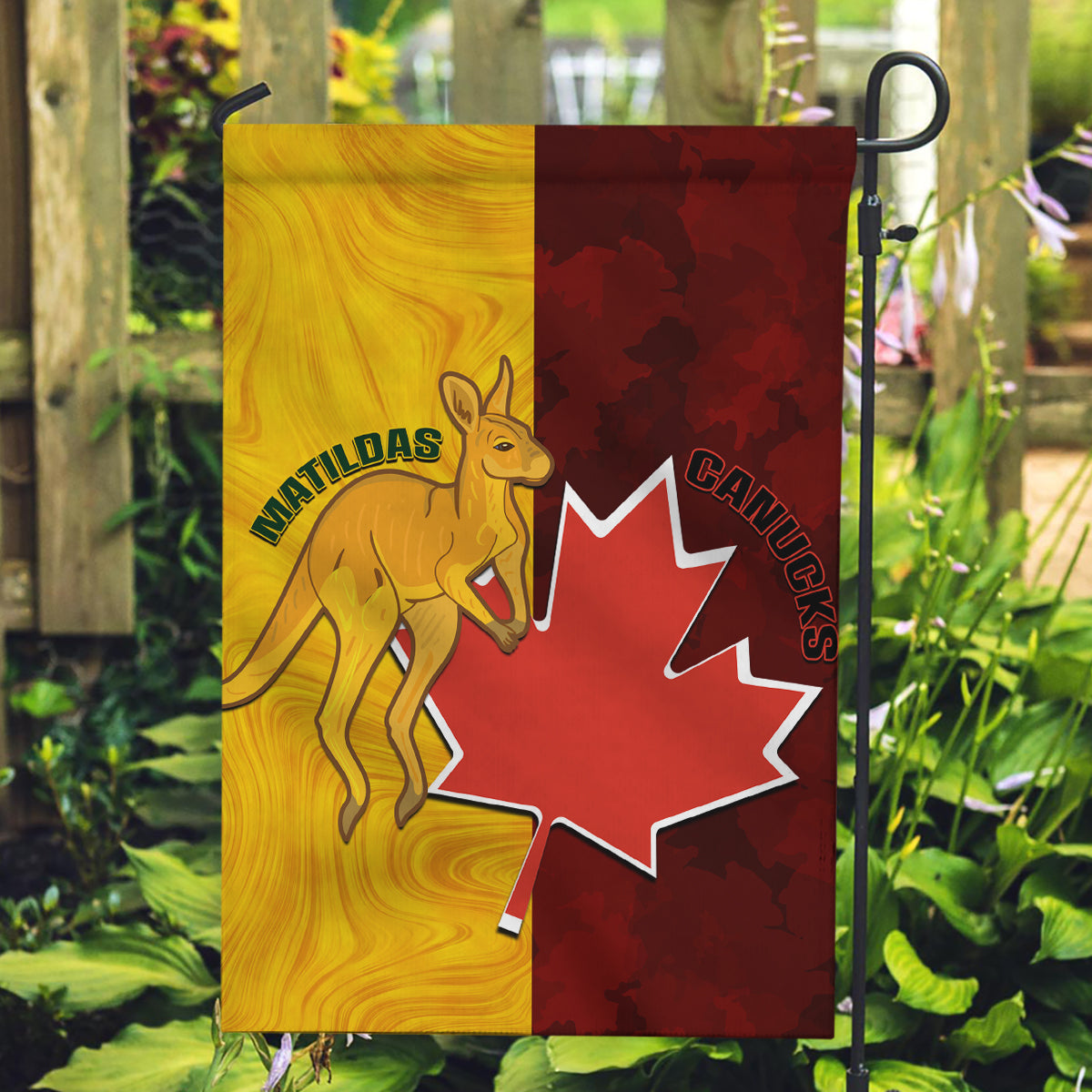 Australia And Canada Soccer Garden Flag Matildas Combine Canucks Together - Vibe Hoodie Shop