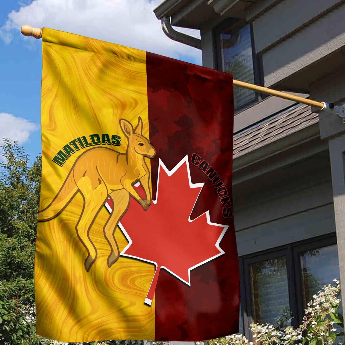 Australia And Canada Soccer Garden Flag Matildas Combine Canucks Together - Vibe Hoodie Shop