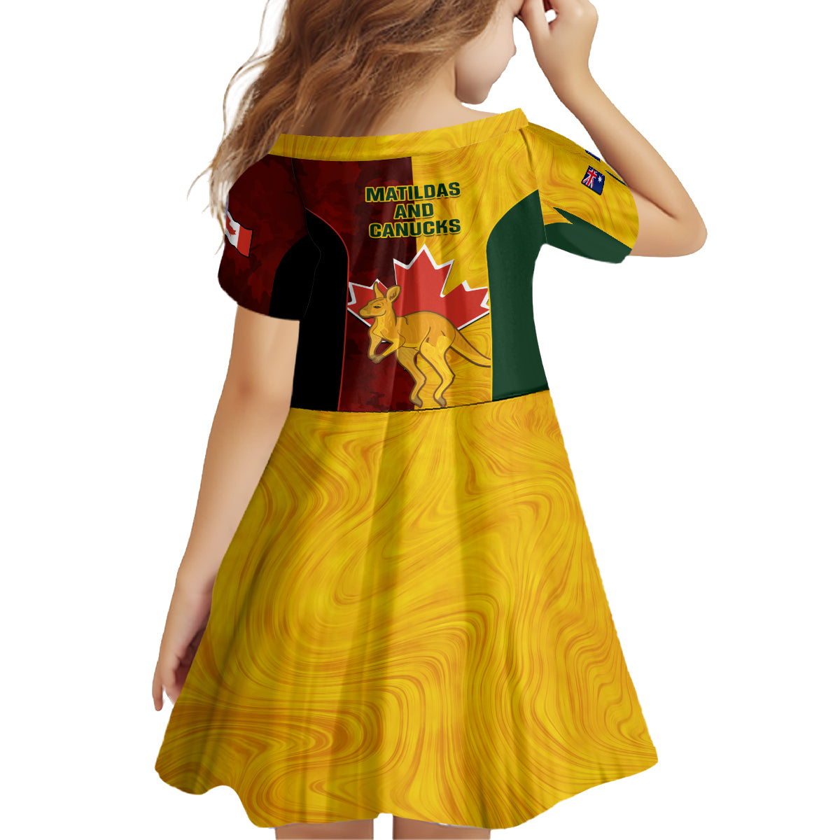 Australia And Canada Soccer Kid Short Sleeve Dress Matildas Combine Canucks Together - Vibe Hoodie Shop