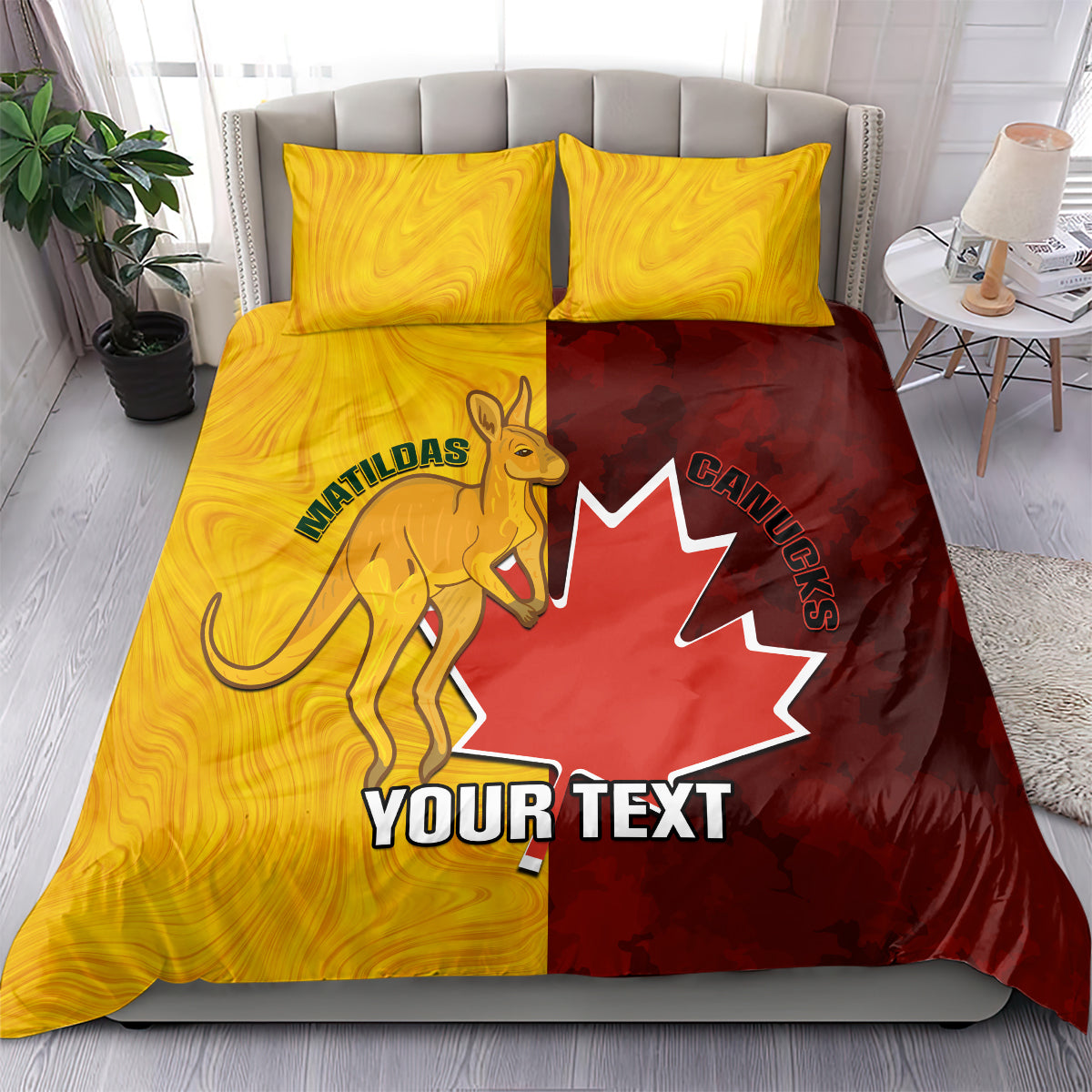 Custom Australia And Canada Soccer Bedding Set Matildas Combine Canucks Together - Vibe Hoodie Shop