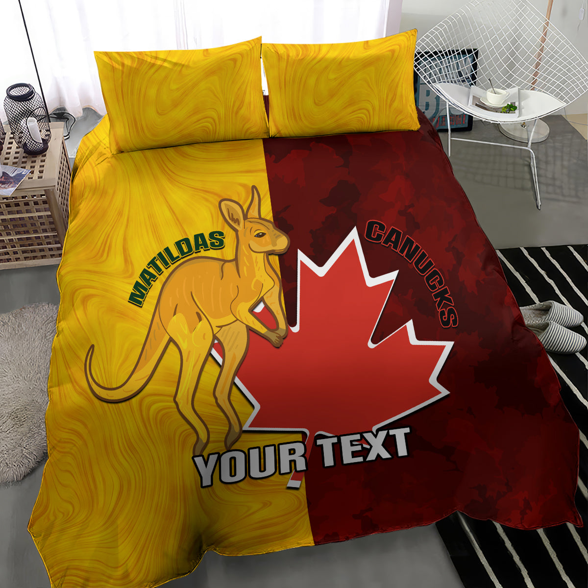 Custom Australia And Canada Soccer Bedding Set Matildas Combine Canucks Together - Vibe Hoodie Shop