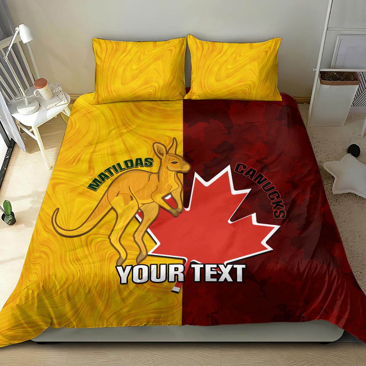 Custom Australia And Canada Soccer Bedding Set Matildas Combine Canucks Together - Vibe Hoodie Shop