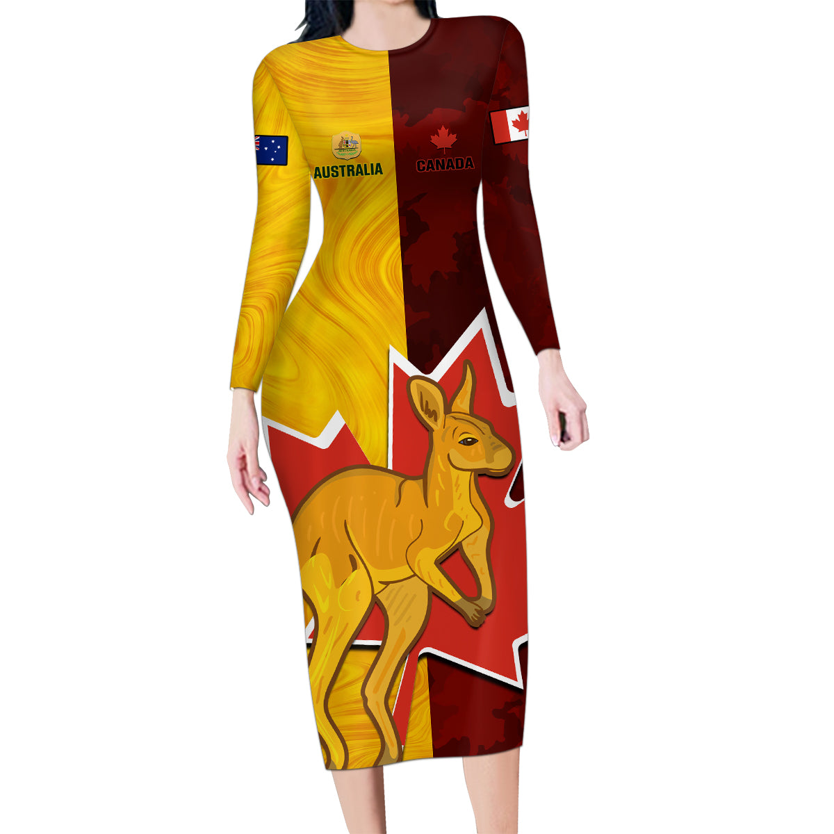 custom-australia-and-canada-soccer-family-matching-long-sleeve-bodycon-dress-and-hawaiian-shirt-matildas-combine-canucks-together